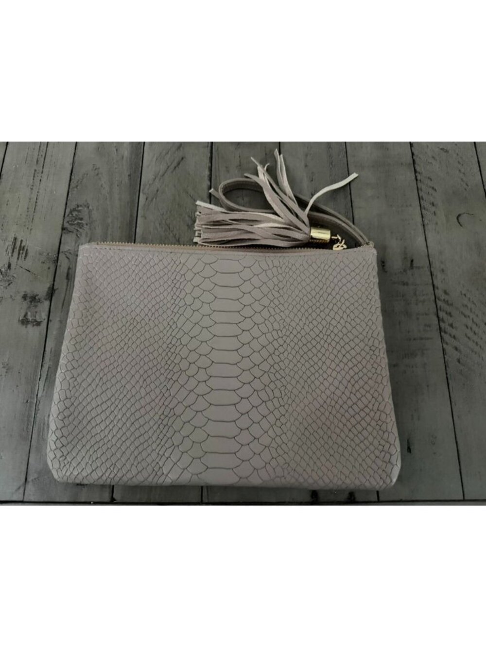 GiGi New York All-in-One Leather Clutch with Tassel Embossed Python Driftwood - Picture 3 of 6